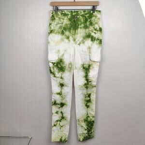 Monfrere Tie Dye Cargo Jeans Mens 30 White‎ Green Slim Fit Stretch Preppy